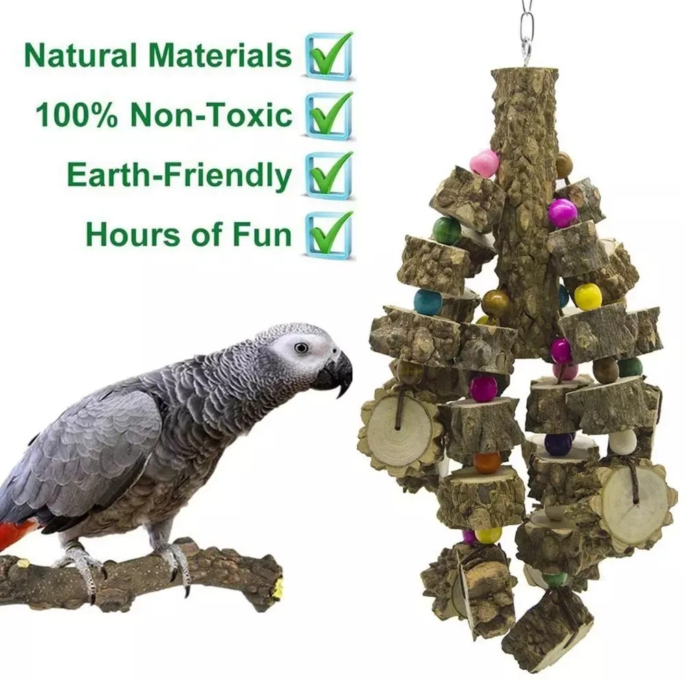 Parrot Toy Bird Toys Natural Wood Large Parrot Toy Best for African Grey Macaws Cockatoos Parrot Birds and More
