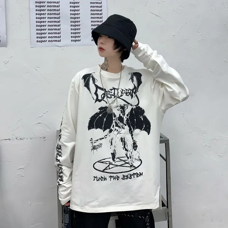Neploe Harajuku футболка уличная хип хоп футболки мужские и женские осенние футболки с принтом призрака свободные Японские футболки с длинными рукавами 54914