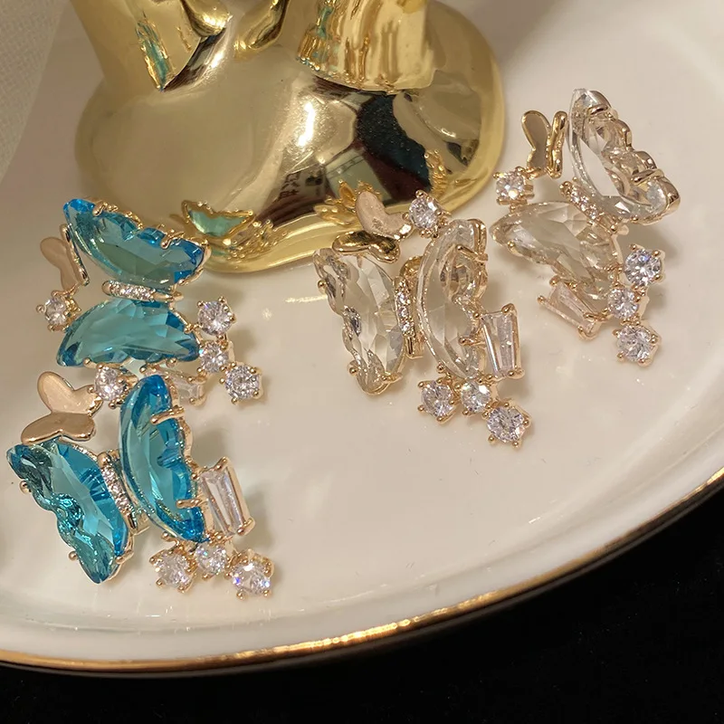 

Transparent High Quality Crystal Butterfly Earrings Dream Luxurious Cubic Zircon For Women's Jewelry Free Shipping