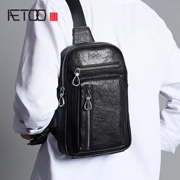 

AETOO Leather men's chest bag, stylish personality stiletto bag, head leather casual sports shoulder bag