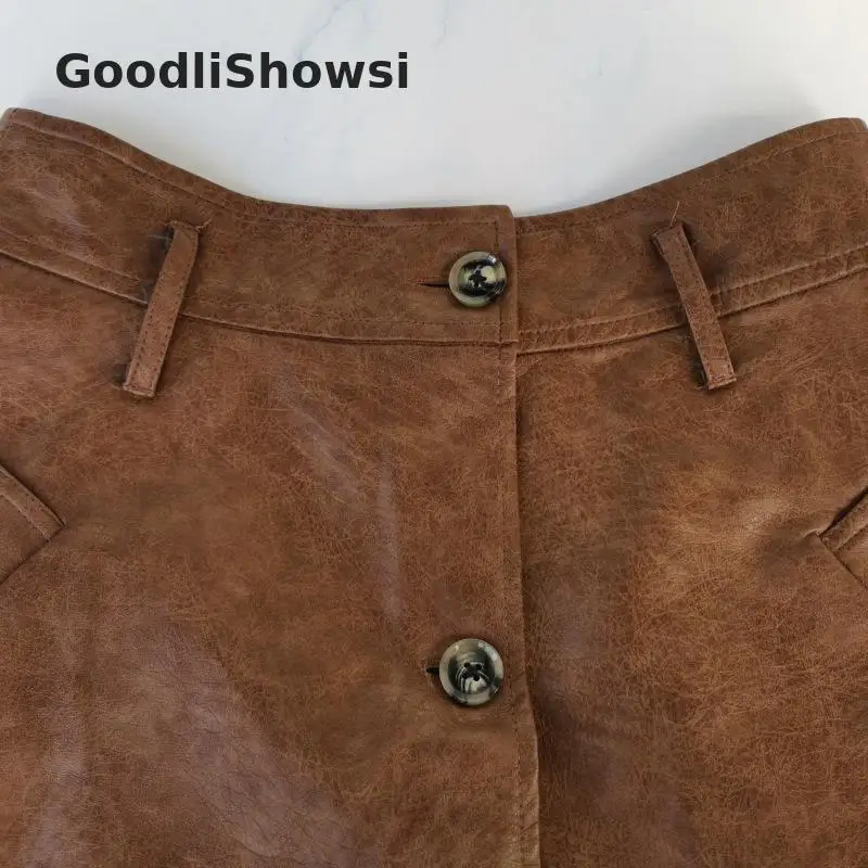 GoodliShowsi Ретро стиль 2 шт наборы женские наборы Стенд воротник кожаные куртки Топ+ ремень Асимметричная юбка костюмы наряды