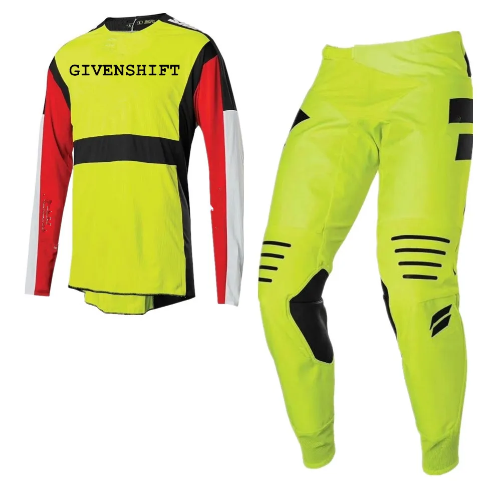 GIVENSHIFT гоночный мужской красный/черный лейбл гонки 1 Dirt Bike Джерси MX ATV Джерси Брюки мотобайкер гоночная Экипировка комбинация - Цвет: 2