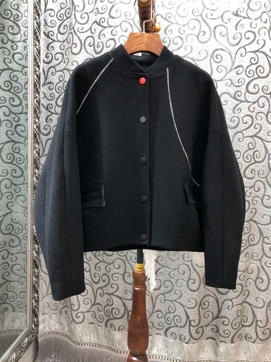 Autumn Early New Woman Button Decorative Back Irregular Mosaic Pattern Long Sleeve Short Jacket 918