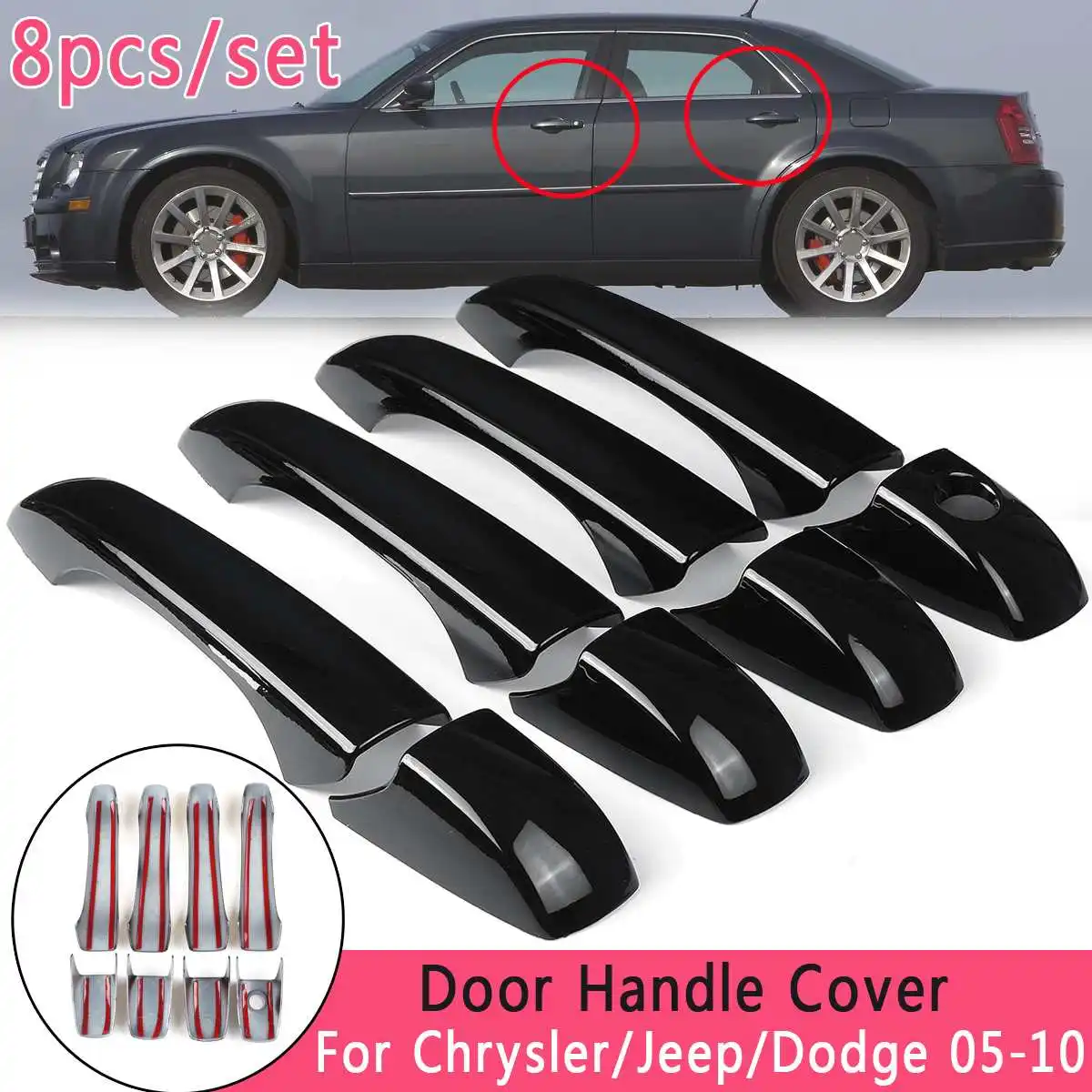 8 шт./компл. черная блестящая Наружная ручка двери автомобиля чехол для Chrysler