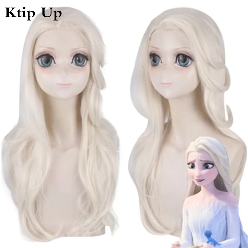 

Princess Elsa Cosplay Wigs Frozen 2 Snow Ice Queen Long Light Yellow Synthetic Wavy Hair Wigs Party Costume Wig Anime+Wig Cap