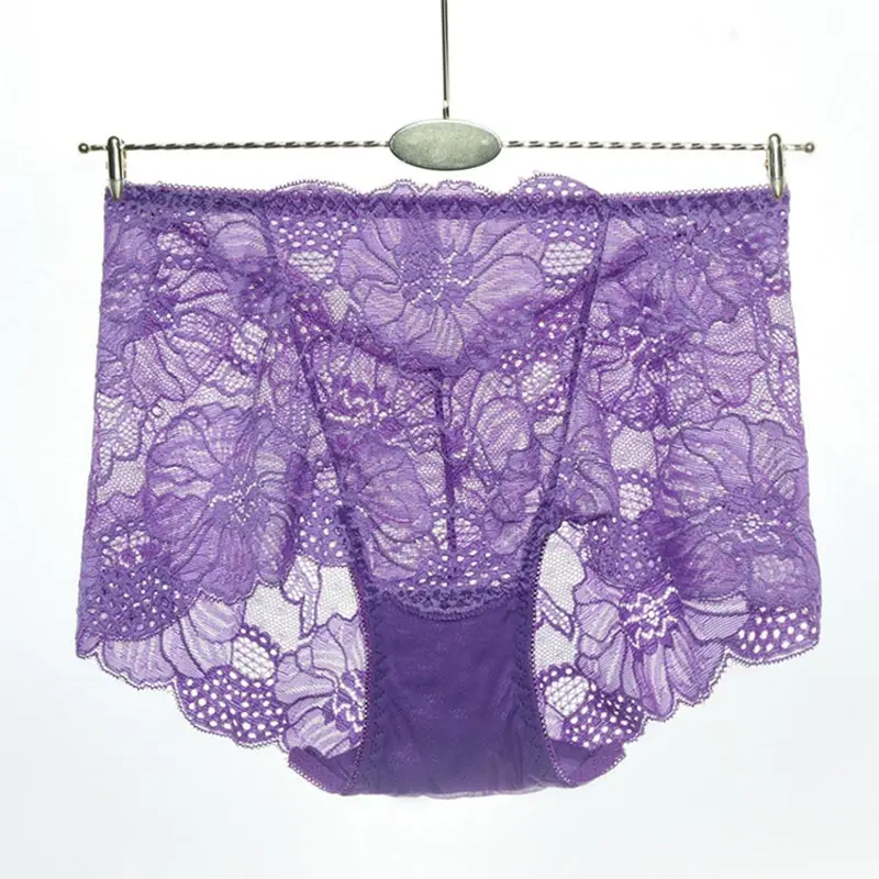 DarkPurple L-XXL размера плюс женское нижнее белье сексуальные трусики кружевные прозрачные бесшовные трусики с высокой талией женское дышащее нижнее белье - Цвет: DarkPurple