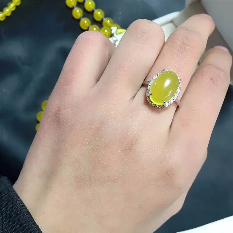 LETSFUN Fine Jewelry 925 Серебро инкрустированные натуральный желтый халцедон кулон ожерелье кольцо браслет набор подарки