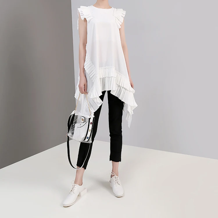 New Fashion Style Irregular Sleeveless Ruffles Hem Blouse Fashion Nova Clothing