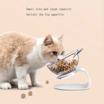 

Cat Bowl Pet Bowl White Non-slip Transparent Oblique Mouth Protection Cervical Single Bowl Cat Food Bowl Rice Bowl Pet Supplies