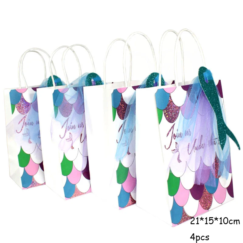 gift bag 4pcs 3 шт Русалочка хвост бумажный мешок детский душ вечерние экологически чистые крафт бумажный подарочный пакет мешок для русалки тема вечерние поставки - Цвет: gift bag 4pcs