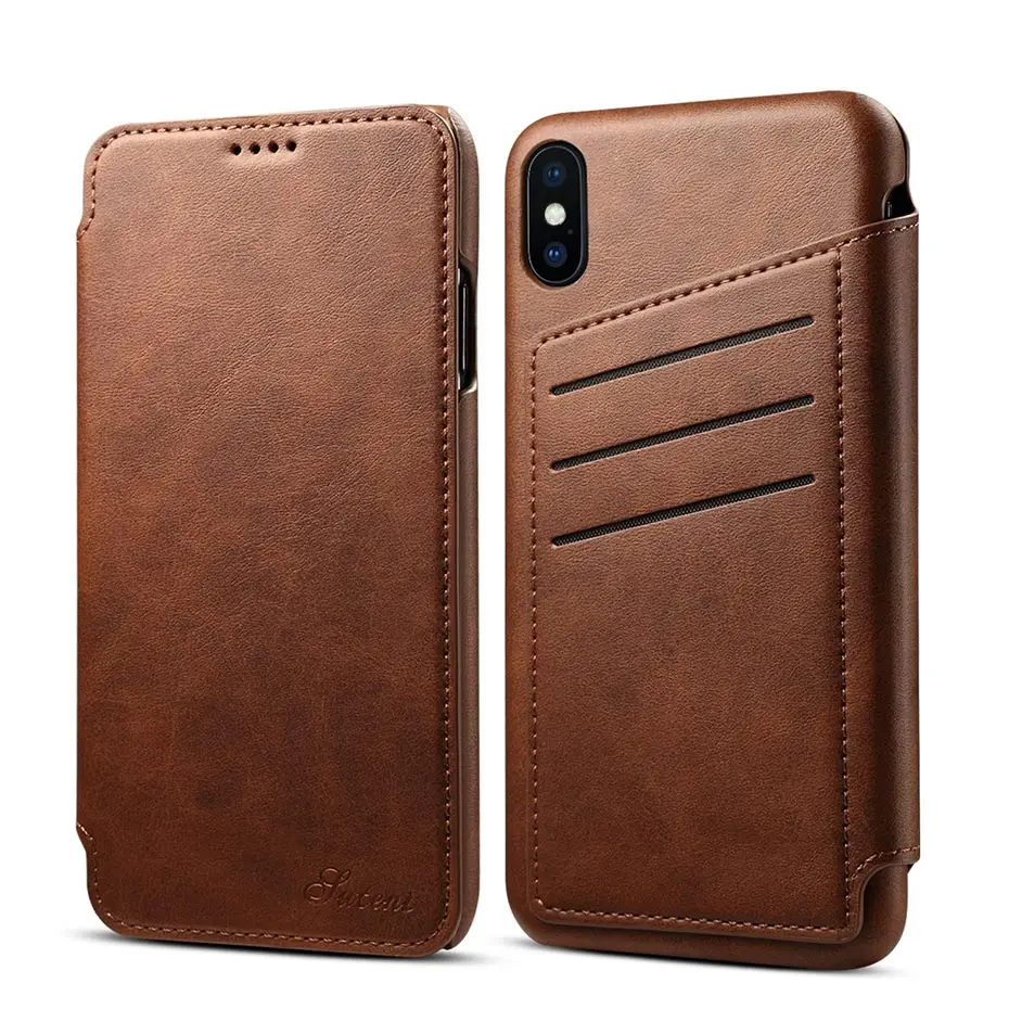 Мягкий чехол из искусственной кожи со слотом для карт для iPhone 6, 6s, 7, 8 plus, простой Магнитный флип-чехол для телефона, чехол для iPhone X, XR, XS, Max