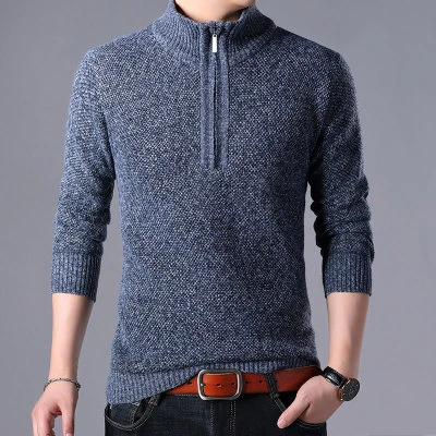 Новые мужские свитера молния мужской воротник-стойка толстый зимний свитер пуловер сплошной цвет трикотажные топы M-3XL