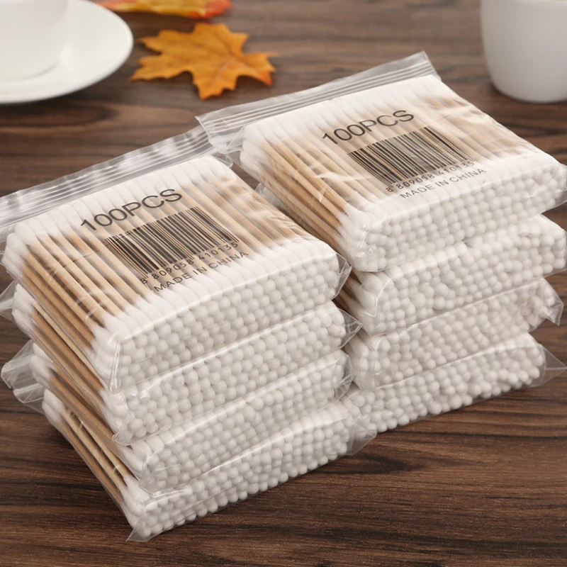100Pcs/Pack Colors Double Head Cotton Swab Women Makeup Cotton Buds Tip for Wood Sticks Nose Ears Cleaning Health Care Tools 3