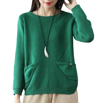 

2019 New Autumn Sweater Women Knit Sweater Long Sleeve Loose Fit Round Neck Pullover Pull Femme Female Winter Top