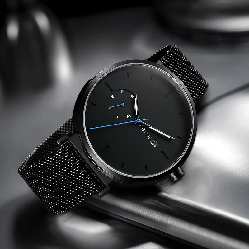 Часы FEICE Мужские кварцевые модные минималистичные деловые повседневные спортивные с хронографом