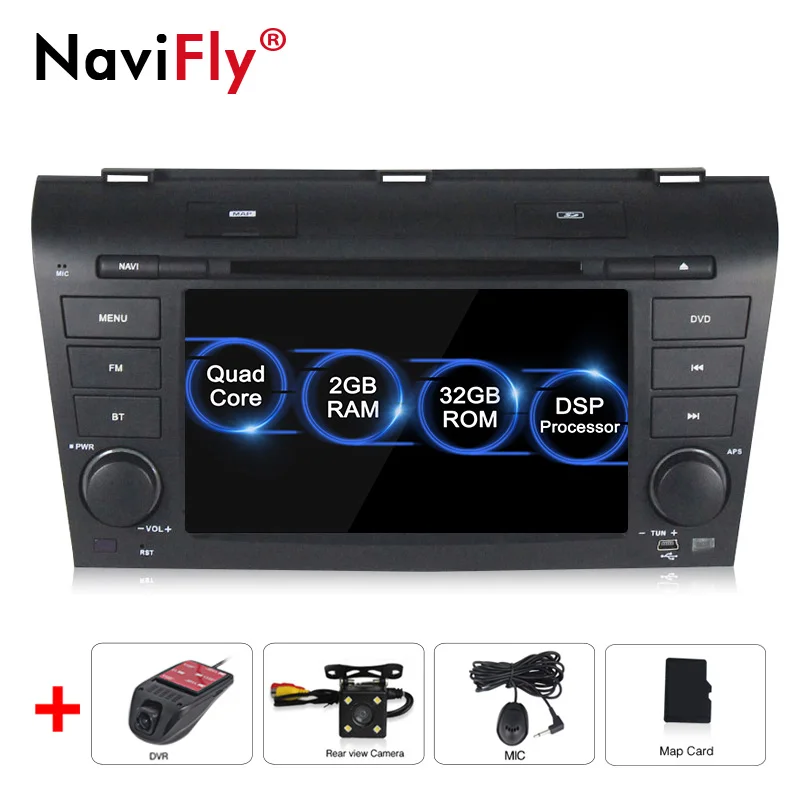 2GB-32GB-Camera-DVR NaviFly 2 ГБ+ 32 ГБ DSP Android 9,0 автомобильный dvd радио плеер для Mazda 3 2004-2009 Автомобильный мультимедийный gps навигационный плеер wifi Bluetooth - Цвет: 2GB-32GB-Camera-DVR