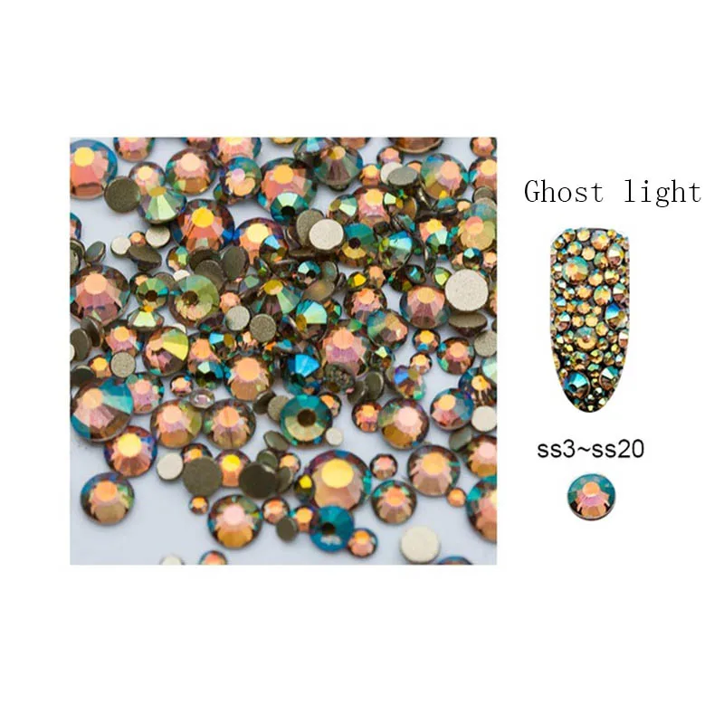 Ghost light 1440pcs Zziell Стразы для ногтей AB 1440 шт смешанные стеклянные золотые плоские с оборота аксессуары для ногтей камни для маникюра - Цвет: Ghost light 1440pcs