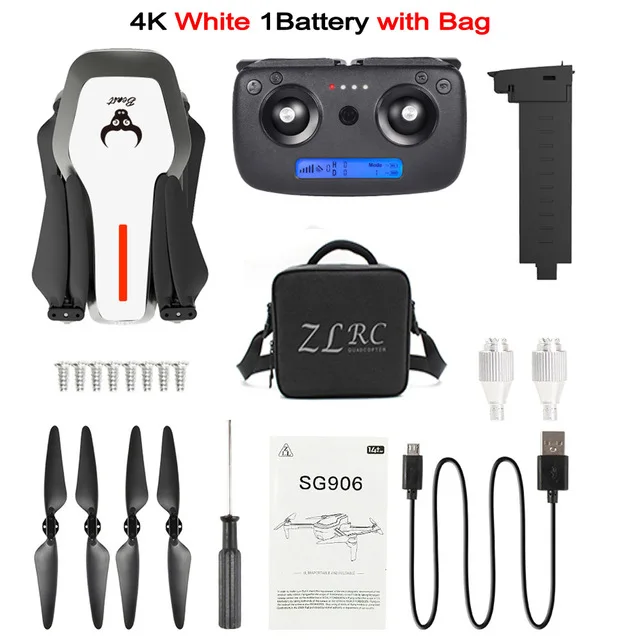 4K White 1B Bag SG906 Профессиональный gps 4k Дрон 4k с камерой RC Квадрокоптер камера Дрон селфи бесщеточная сумка 5G Wifi FPV Дрон оптический поток - Цвет: 4K White 1B Bag