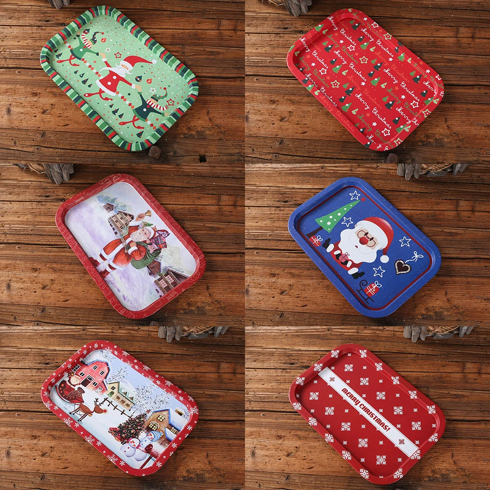 

Christmas Decoration 2020 New Santa Snowflake Tinplate Fruit Plate Party House Food Storage Plate Christmas Table Decoration