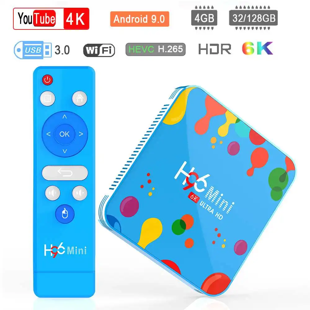 H96 Mini Smart Android TV Box 4GB RAM 128GB ROM Allwinner H6 5G WIFI 4K 6K bluetooth 4.0 Android 9.0 Set-Top-Box for Youtube