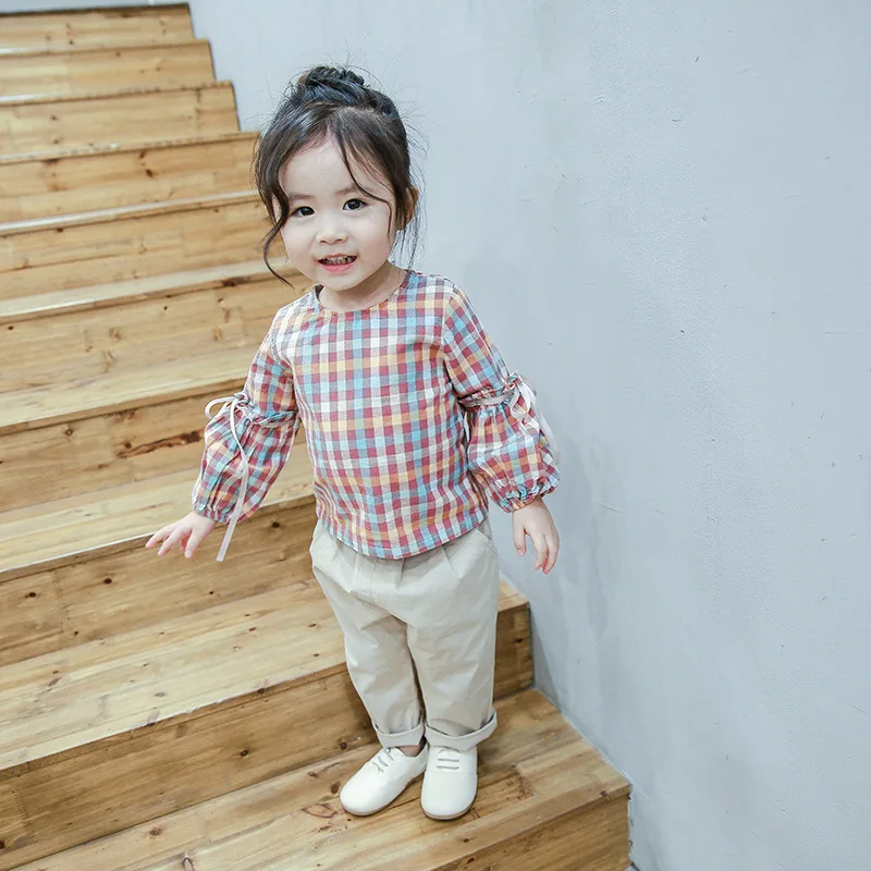 

Girl'S Shirt 18 Spring And Autumn New Style CHILDREN'S Shirt Baby Long Sleeve Korean-style Plaid Long-sleeved Upper Garment