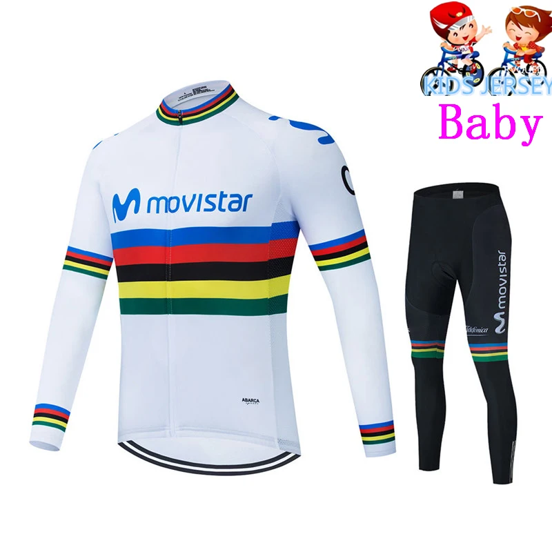 Cycling Jersey Set Movistar Children Long Sleeve Breathable Bicycle Bike