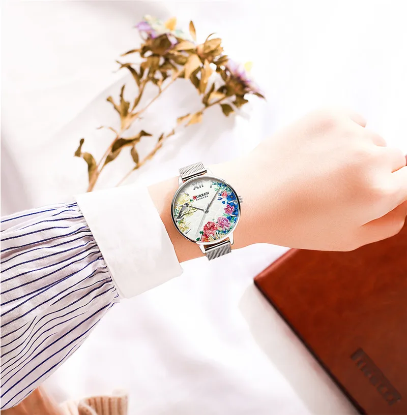 CURREN женские часы Топ бренд класса люкс золотые женские водонепроницаемые часы сетка браслет из нержавеющей стали цветок женские наручные часы 9059
