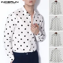 INCERUN/Модная Мужская рубашка в горошек, Хлопковое платье с длинными рукавами и пуговицами, уличная одежда для отдыха, брендовые рубашки для мужчин Camisa Masculina