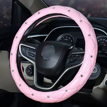 

Decor Steering Wheel Cover PU Leather Non-Slip Car Pink 38cm Accessories