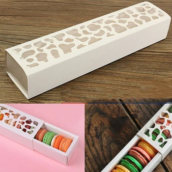 

10pcs Macaroon Packing Box Container Storage Hollowed Out Rectangular Baking Accessories Drawer Type Cookie Party Wedding Cake