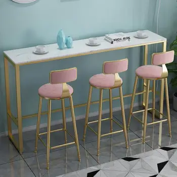 

Nordic Marble Simple Bar Table And Chair Iron Art Wall High Foot Table Bar Home Net Black Milk Tea Shop Table And Chair