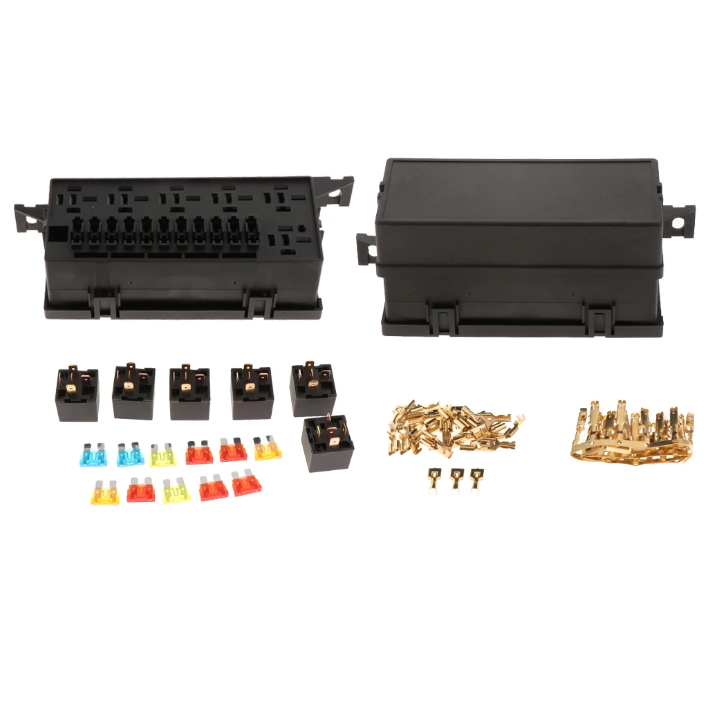 Car 11 Way Blade Fuse Holder Box Car Relay Box with Spade Terminals and fuses for car Truck Trailer and Boat