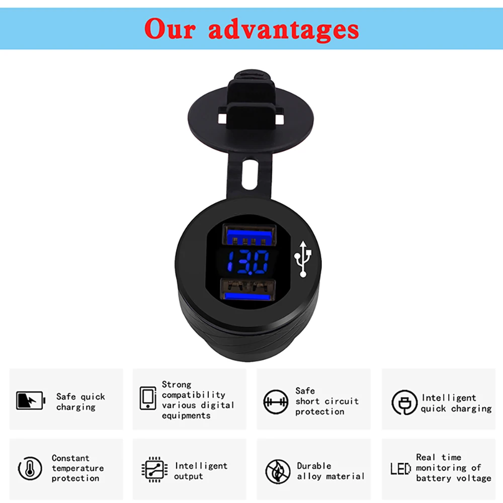 AOZBZ светодиодный дисплей QC3.0 двойной USB Автомобильное зарядное устройство для мотоцикла штекер автомобильный прикуриватель адаптер безопасная быстрая зарядка