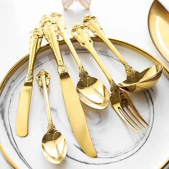 

1pc Stainless Steel Gold Cutlery Dinnerware Steak Knife Fork Spoon Tea spoon Luxury Golden Cutlery Wedding Party Tableware set