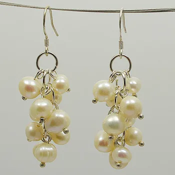 

Freshwater pearl earrings,cluster grape pearl earring,925 sterling silver hook,4-9mm white color real pearl jewelry