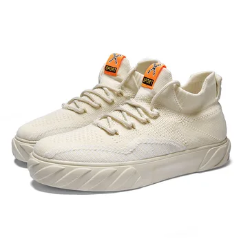 

Men's Autumn Breathable Flying Woven Mesh Shoes Youth High-Top Fashion Board Shoes Casual Stretch Socks Tide Shoes