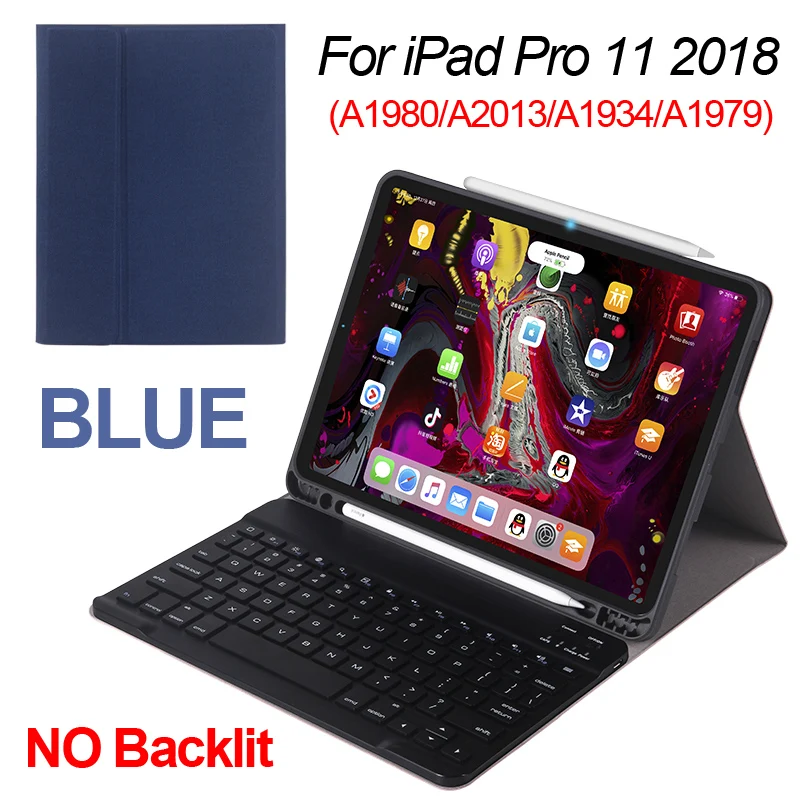 Blue Pro 11 no Чехол для iPad Pro 12,9, Чехол для iPad Pro 11, умный чехол с подсветкой, Bluetooth клавиатура, чехол, чехол для Apple Pencil Slot, поддержка адсорбции - Цвет: Blue Pro 11 no