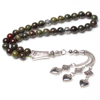 

new beaded necklace dragon blood stone muslim rosary silver plated tassel tasbih