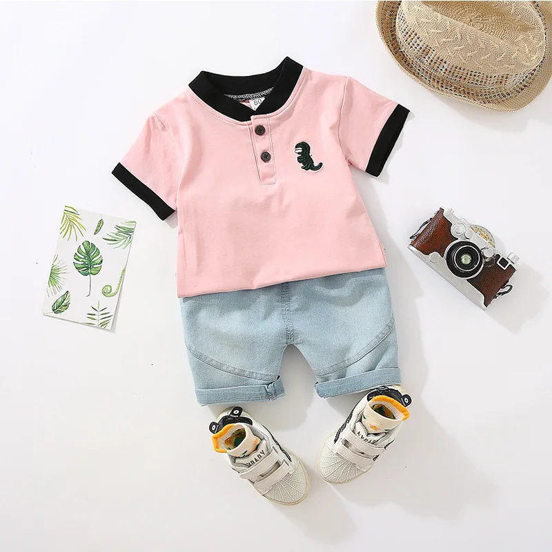 Algodão para Fora Roupas de Verão do Bebê Bordado dos Desenhos Crianças da Forma da Criança Fatos de Treino Crianças Meninos Animados Camisa Shorts 2 Pçs - Sets Infantil t 10 Conjuntos de roupas