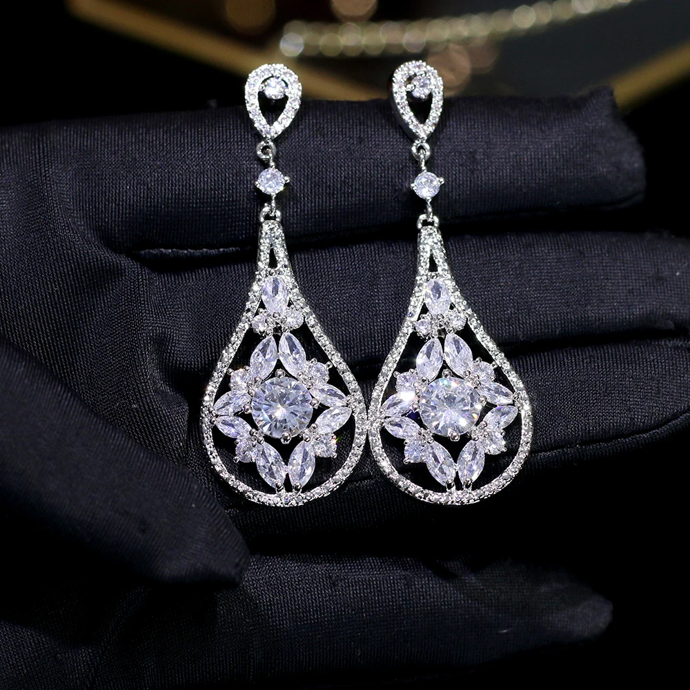 

High quality cubic zirconia jewelry silver water drop CZ earrings women CZ311 banquet accessories