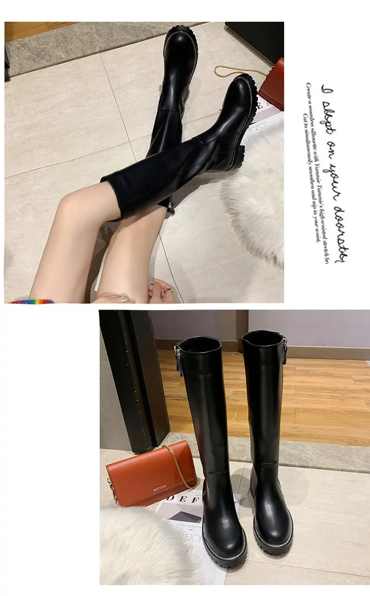 W-Лидер продаж; модные однотонные рыцарские сапоги; бархатные повседневные тонкие женские сапоги с круглым носком на молнии