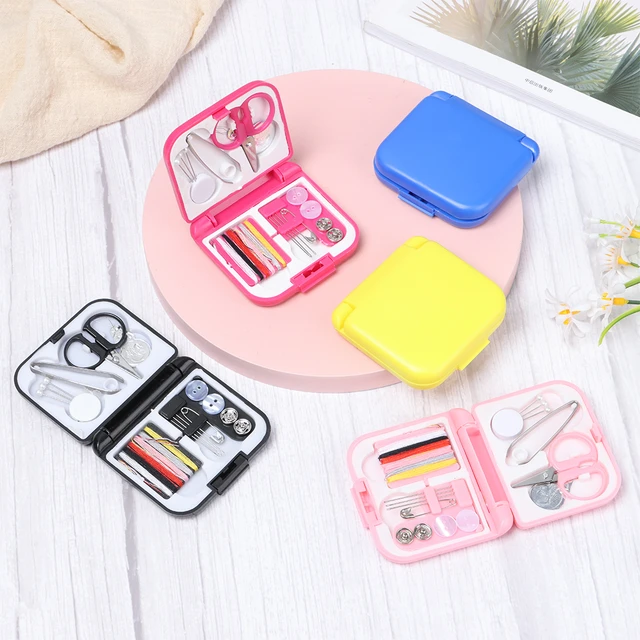 Portable mini travel sewing kits box with color needle threads pin scissor  sewing set with case