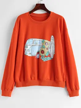

Zaful Floral Graphic Women Causal Sweatshirts Autumn Crew Neck Long Sleeves Female Pullovers Drop Shoulder Femme Jumper Outwear