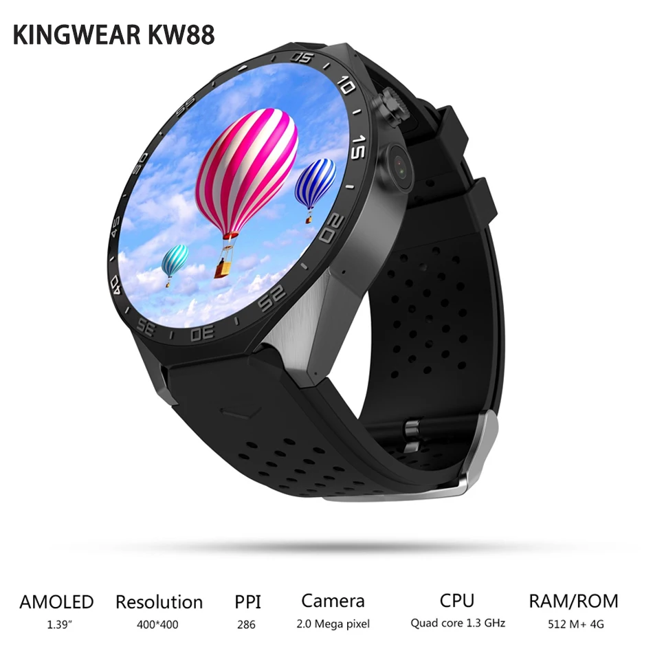 

KINGWEAR KW88 3G Smart Watch Phone Android SIM GPS OTA Heart Rate Monitor Pedometer 2.0MP Camera Remote Control Voice Assistant