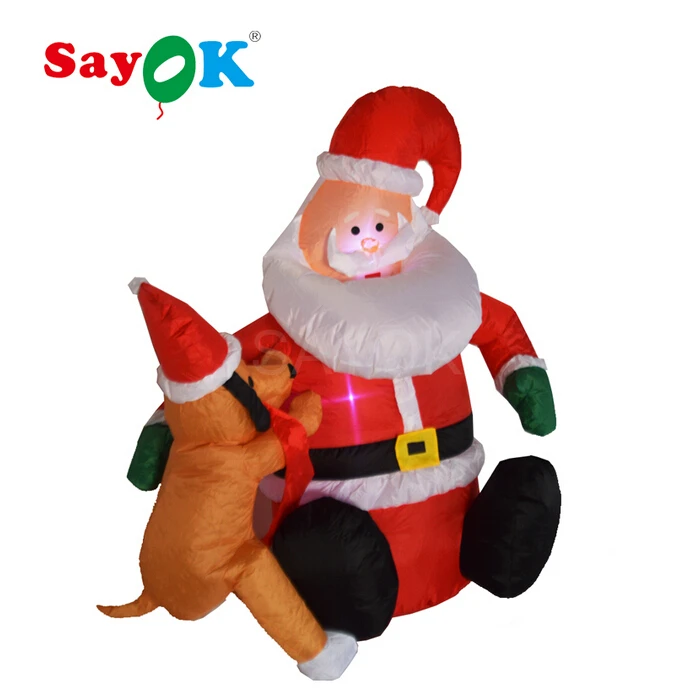 

(On sale)Inflatable Santa Claus with Puppy Christmas Decorations for Home 4 Feet Inflatable Santa for Yard or Garden Decoration