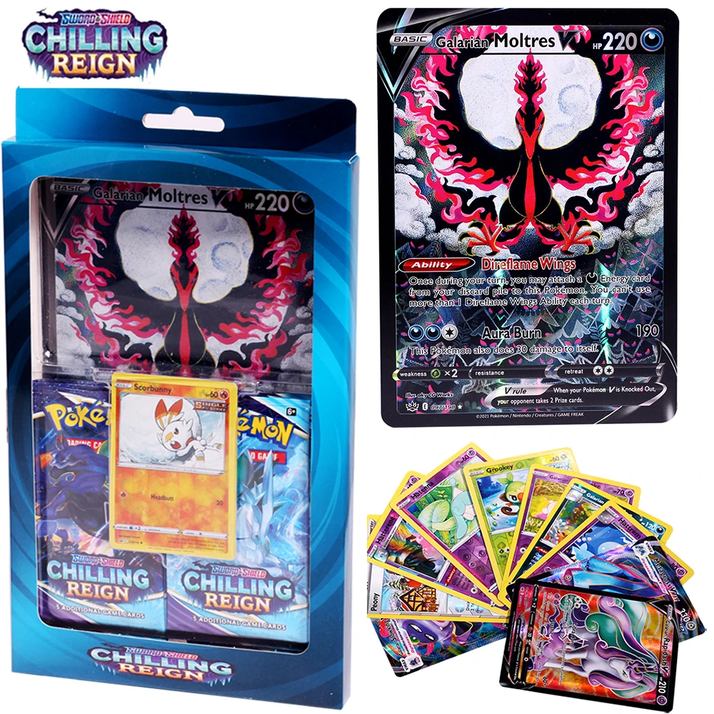 Latest 52pcs Galarian Moltres V 51 Pcs Cards 1pc Oversized Pokmon Cards:chilling  Reign Box Trading Card Game Collection - Game Collection Cards - AliExpress