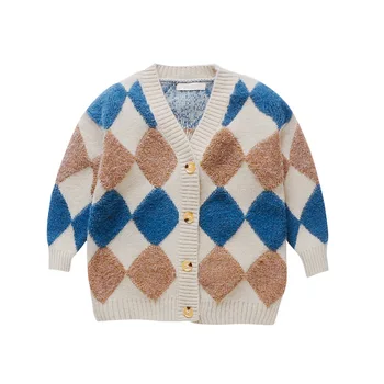 

Girl Sweater Kids Autumn and Winter Long Sleeve Sweaters Knitted Geometric Pattern Clothes Casual Outfits Children Fashion Suits