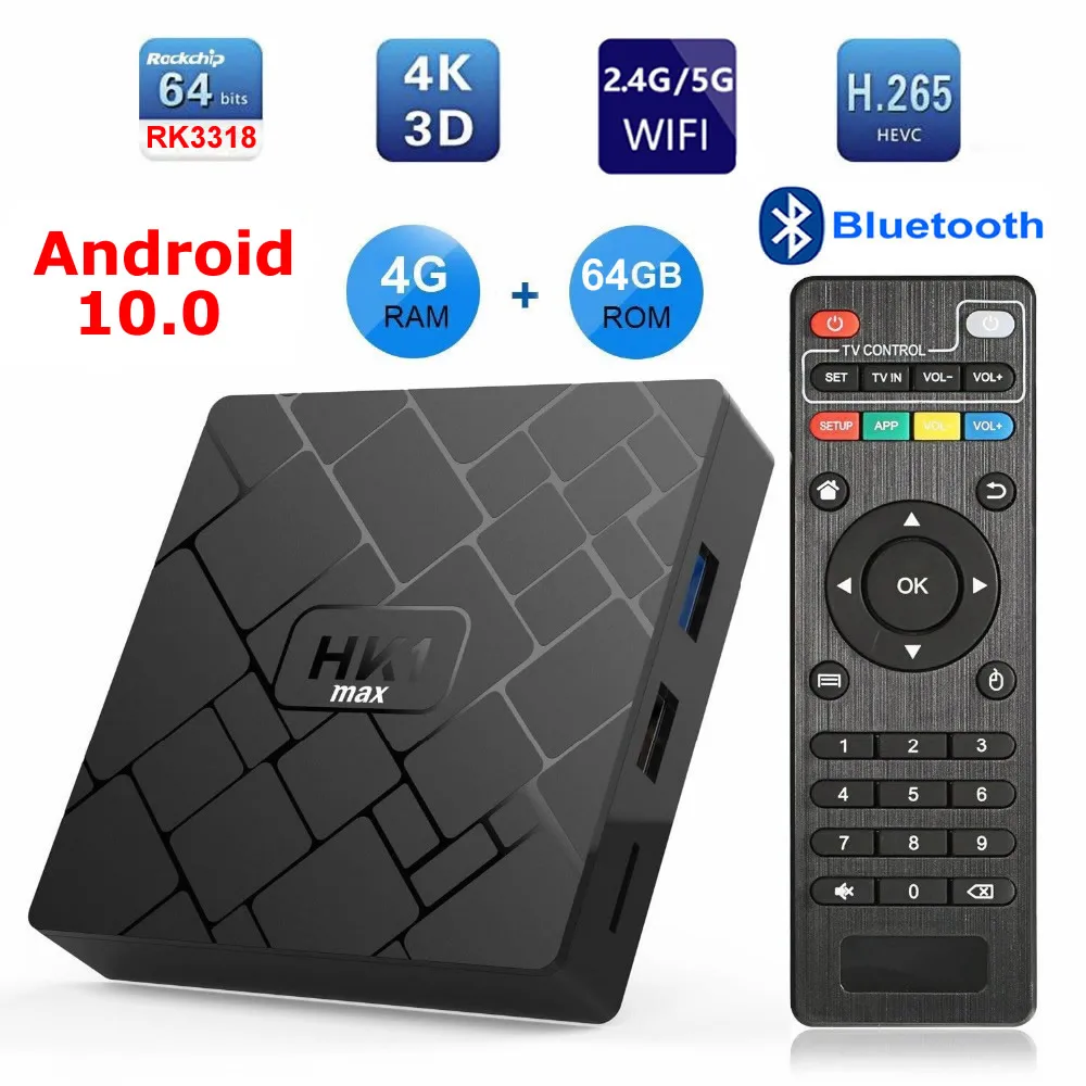 Умная ТВ приставка HK1 MAX Android 9 0 четырехъядерный процессор RK3318 4 Гб ОЗУ 64 ПЗУ Bluetooth 2