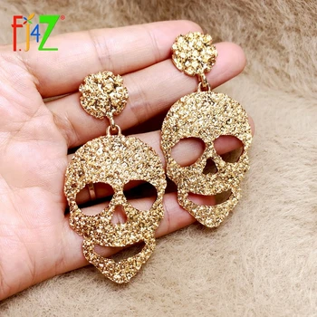 

F.J4Z 2020 Trend Golden Designer Earrings Fashion Goth Alloy Skull Head Drop Earring Vintage Punk Lady T-Show Jewelry Christmas