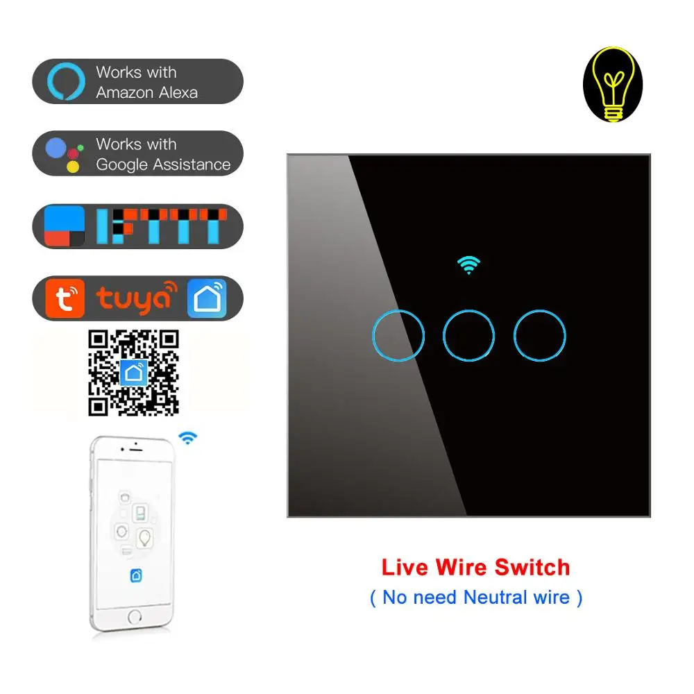 

Smart home Light wifi swith 10A Single Fire wire Wall Switch Via Smartphone timer Control Voice Control Works Alexa Google IFTTT